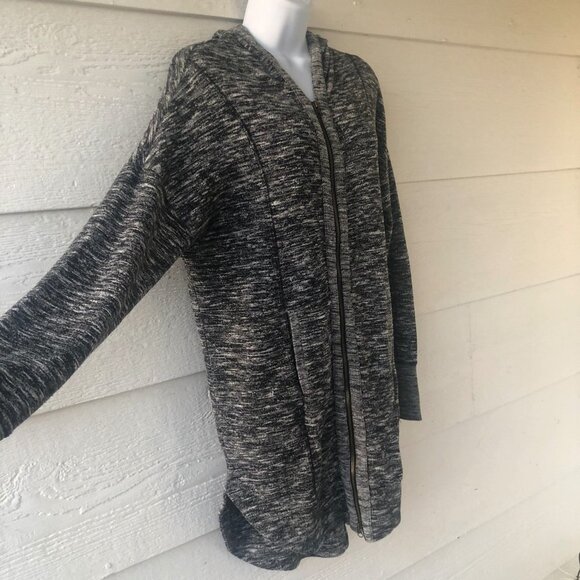 Wishlist Size Medium Longline Sweater Grey White Full Zip Hooded Sweater - Picture 2 of 8